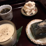 季より - 柿の白和え・沖縄産もずく・揚げ茄子の田舎煮・芋の冷製スープ