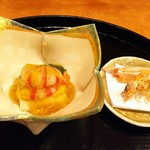 御料理 古川 - 汲み上げ湯葉、水前寺菜、天草の車海老、菊花ジュレ