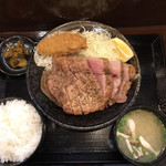 キセキ食堂 - リブロースステーキ定食 熟成ヒレカツトッピング