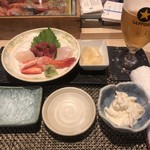 鮨榮 - お任せ御造りとお通しサラダ