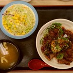 松屋 - 焼き牛めし並＆生野菜