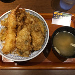 まん天丼 - くぐらせ天丼牡蠣と舞茸890円