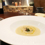 リストランテ ミヤマ162 - 秋茄子スープ イタリアン産オリーブ('18.10月中旬)