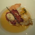 レ セゾン - 11.9.23ラングスティーヌ ロワイヤルのロティをセロリのレムラードにのせて牛肉のコンディマンテとコンソメ