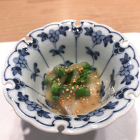 鮨 福原 - 帆立と菜の花の酢味噌がけ