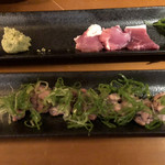 炉端処 一心 - 後日訪問　河内鴨のロース刺身と炙り