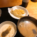 魚感うえさき - 天ぷら、豆腐、味噌汁