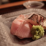 京天神 野口 - 造り ヒラメ、かます、鰤