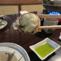 平野屋 - 蓼酢をつけて戴きます。卵がパンパン