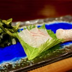 鮨匠 のむら - ［2018/11］もみじ鯛背は、わさび＋塩・ポン酢・梅わさびで。