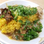 SPICY CURRY 魯珈 - 黒胡麻坦々咖喱＋搾菜のウプマと牛バラ中華咖喱 ＋木耳アチャールのあいがけカレー