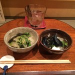 どろや - H.30.11.8.夜 ひとくちお茶漬け(ねぎ味噌) 550円・ひとくちお茶漬け(ピリ辛なす) 550円