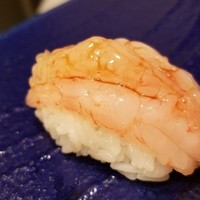 鮨 紺乃 - (12)北国赤海老(甘海老・富山県産・即日)
                    殻は薄く、身は水分が多い
                    旨みは少なく、甘みが強い
                    この甘みは粘液質のアミノ酸によるもの
                    かなり鮮度が良く、薫りの良さが際立っています