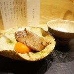 おにく 花柳 - 2018年11月利用。和牛焼きすき焼き 山梨県中村農場八ヶ岳卵 一口御飯