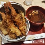 えびのや - 海老三本丼（赤だし付）税抜1,080円