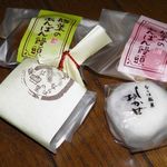 カンノヤ - ならはの里(ゆべし) 100円、しおかぜ饅頭 100円、楢葉のあんぱん饅頭 120円