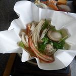 鮨 玉かがり 天ぷら 玉衣 - 紙鍋(アップ）