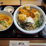 麺匠 やしま - ミニかつ丼 ＆ とり天ぶっかけ（温泉玉子トッピング）