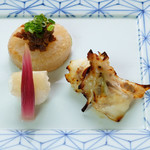 Ippukuan - ふぐ味噌漬、大根田楽、ふぐの昆布〆寿司