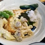 わらしべちょー茶 - 豆腐ハンバーグと野菜の天ぷら