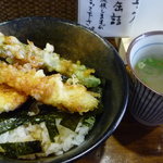 博多かま玉 - Aセット680円の天丼とコラーゲンスープ