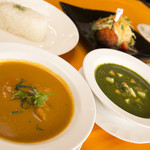 HALAL & VEGGIE Restaurant ポンテロッソ - トマトとチキンのレッドカレーやサーグマトン（ほうれん草のラムカレー）鮮やかな色が食欲をそそります！