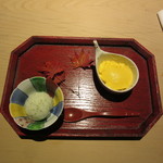 銀座うち山 - 紫蘇のシャーベット　＆　カボチャの豆乳よせ