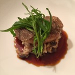 サラマンジェ ド ヨシノ - フォアグラ料理、下にはキノコのリゾットが・・どれも美味しかったけど私的には本日のNO.1料理でした