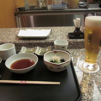 福佐 - 天つゆ、塩、カレー塩、レモン汁、大根おろしがセットされ、さあ、スタートよっ！