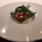 カーサ・デル・チーボ - 車海老のコンソメジュレとシャモロック、トピナンブールのピューレ
