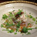 蓮香 - 真ダラの白子、平春雨老酒蒸し自家製唐辛子醤油