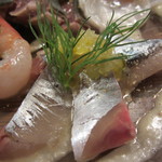 びすとろ UOKIN - 2011/09 ＵＯＫＩＮ名物 海の幸のカルパッチョ(サンマ)。