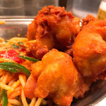 ハヤシ屋中野荘 - #食べログ的に撮るとこうなる。社会通念上のオカズ。ドーナツのような衣で上顎擦りむきました。