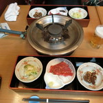 桜なべ 中江 - ３点盛り（馬刺し、桜肉佃煮、お新香）