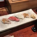 Sushi Yasukouchi - シマアジ、トロ、烏賊、ヒラメ？