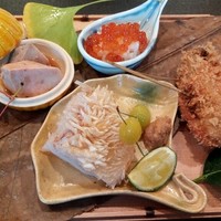 よし澤 - 八寸（甘鯛鱗焼き、カキフライ、あんこううま煮、いくらのお寿司）