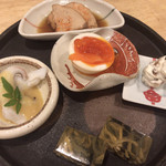 すし おかしら - イカゲソ、半熟卵＋いくら、あん肝、クリームチーズ、ふぐ皮＋柚子ゼリー