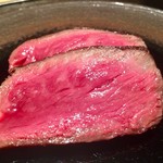 肉割烹 上 - サーロイン 中ほど山わさびと醤油が練り混ざってる その隣は山椒の味噌 炊きたての白いご飯