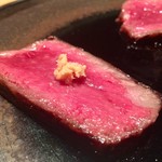 肉割烹 上 - サーロイン 中ほど山わさびと醤油が練り混ざってる その隣は山椒の味噌 炊きたての白いご飯