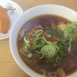 一由そば - かき＆げそ天にげそいなり。