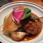 レ ファーブル ボンジュール - ポワソン スズキ ほうれん草ソース 白子 オマールのソース カダイフ 藤沢地野菜