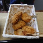 串カツ えびす - 串カツお任せ5本（牛肉・ウインナー・キス・うずら卵・アスパラベーコン）