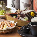Omotenashiya - タタキ+エビ+サラダ+日本酒