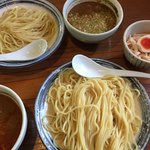 らーめん 三福 - 濃厚の日 つけ麺＋つけ麺大盛り 辛味入り＋鶏塩めし ミニ^ ^ 1,650円^ ^ 期待どおりの美味しさ^_^