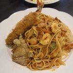 キッチン ニューほしの - 単品ナポリタンにトッピングで鶏唐揚げ＆エビフライ♪