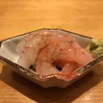 丸新 - 甘海老の漬け。濃くと甘みが蕩ける。