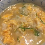 鳥田中 - はい出来上がり！　卵雑炊です　またまた無言になる味です