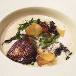 レストラン バカール - シャテーニュ栗のブルーテ フォアグラとチンタセネーゼの生サラミと(+500円)