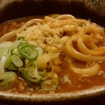 めん房 新月亭 - 「カレーうどん（小ライス付）」超極太麺です。