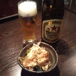 dainingusaga - 中瓶ビールと小松菜と油揚げのお浸し